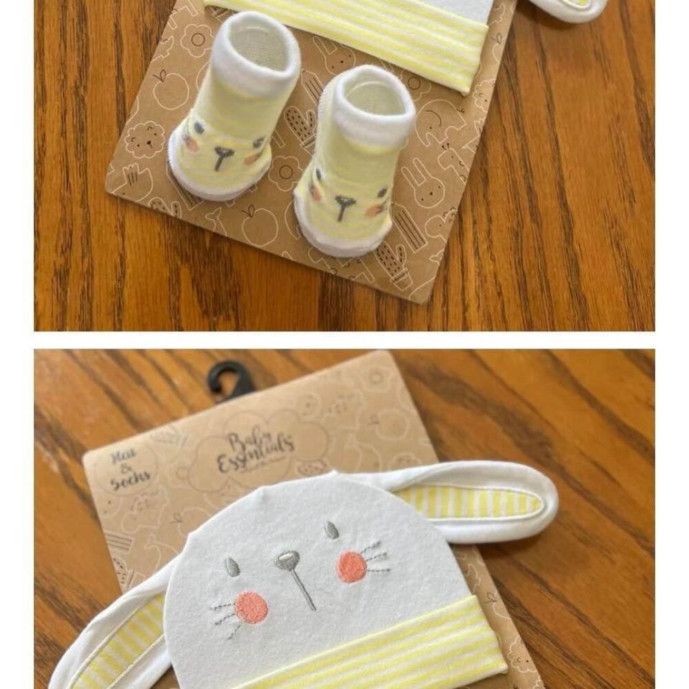 NEW! Easter 2 piece Hat/Sock set (yellow/white) Bunny Ears